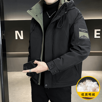 新百伦高端男士羽绒服2025冬季加厚宽松男女同款工装连帽鸭绒保暖外套 黑色 3XL
