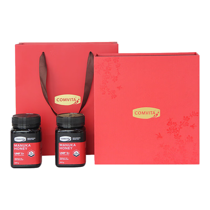  COMVITA/康维他 UMF5+ 麦卢卡蜂蜜  康维他麦卢卡蜂蜜UMF5+500g*2瓶、品牌礼盒&礼袋各一个、勺子一个 【佳品】UMF5+礼盒 500g*2瓶