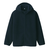 無印良品 MUJI 女式 长毛抓绒 连帽衫 摇粒绒外套冬季款长袖女装上衣BB2QOA4A 深藏青色