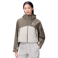 骆驼（CAMEL）女装冲锋衣2024硬壳单冲三防连帽防风短款休闲外套登山服 橄榄棕/橡木灰，女
