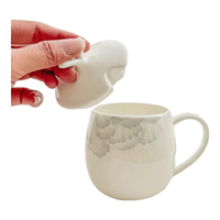 后海釉中彩骨瓷马克杯2025新款陶瓷带盖勺家用喝水杯子咖啡杯早餐杯 釉中彩玉珊瑚