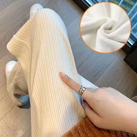 雪尼尔阔腿裤女秋冬高腰垂感白色拖地长裤宽松直筒高腰加绒加厚裤