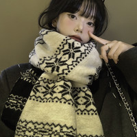 多菲尼森费尔岛围巾高级感雪花双面围巾女秋冬韩系氛围感加厚保暖针织围巾 费尔岛围巾雪花-黑色
