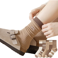  勋阳宇乐 韩系可爱 女士中筒袜  【卡棕拼3 棕条纹2】 5双