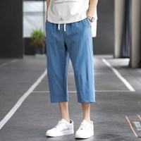 wze 棉麻透气 晴蓝色 2XL 男士休闲裤