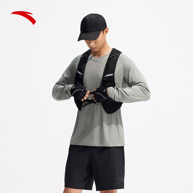 安踏 速干大师丨长袖t恤男秋季衣跑步吸湿速干衣训练透气运动上衣 (升级速干)雾都灰-5 S (男165)