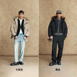 【机能冰壳】杰克琼斯毛领羽绒服冬工装风派克服连帽保暖外套男装 E11卡其色2 180/100A/L