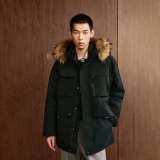 【机能冰壳】杰克琼斯毛领羽绒服冬工装风派克服连帽保暖外套男装 E11卡其色2 180/100A/L