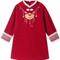 【中国风新年裙】女童裙子冬季加绒加厚儿童拜年服保暖连衣裙