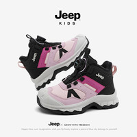 JEEP儿童加绒运动鞋男童女童登山鞋2025秋冬新款跑步鞋 黑/玫红 38