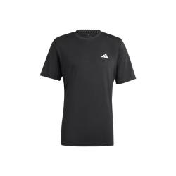 adidas 男子夏季快干舒适圆领透气休闲运动短袖上衣 L码 黑色/白