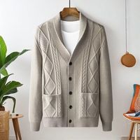 高端男士青果领针织开衫复古扭花纯色外穿毛衣春秋休闲上衣外套【6天内】