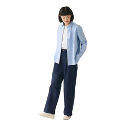 無印良品 MUJI 女式 棉水洗牛津纽扣领长袖衬衫  萨克森蓝
