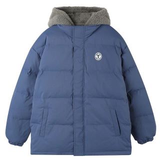 唐狮 217g高充绒 拼接仿羊羔连帽羽绒服 男女同款