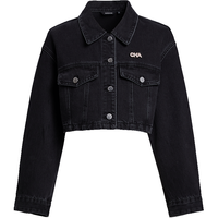 红袖奥莱春季女装截短式单排扣翻领短牛仔外套 牛仔黑091 L