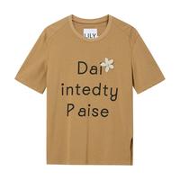 丽丽LILY【专柜甄选】夏女装舒适全棉钉珠印花侧开叉短袖t恤 716浅卡其 M