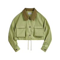 马登 MADEN女装 巴恩风猎装夹克浅春系拼接翻领工装外套多口袋休闲抽绳上衣 浅绿色 S