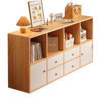 可芝（KERZY）书架置物架落地家用客厅卧室靠墙矮收纳柜子储物柜格子柜简易书柜 橡木色+白140x30x75CM双门四抽