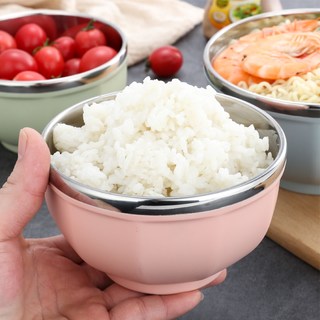 304不锈钢饭碗汤碗家用带盖双层隔热防烫防摔宝宝儿童成人吃饭碗