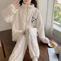 法兰绒睡衣女士秋冬季加绒加厚保暖珊瑚绒冬款冬天甜美家居服套装
