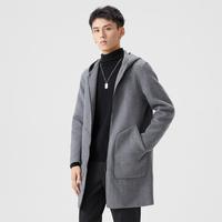真维斯 连帽毛呢大衣冬中长款大衣外套青年有型羊毛大衣连帽男士呢大衣男