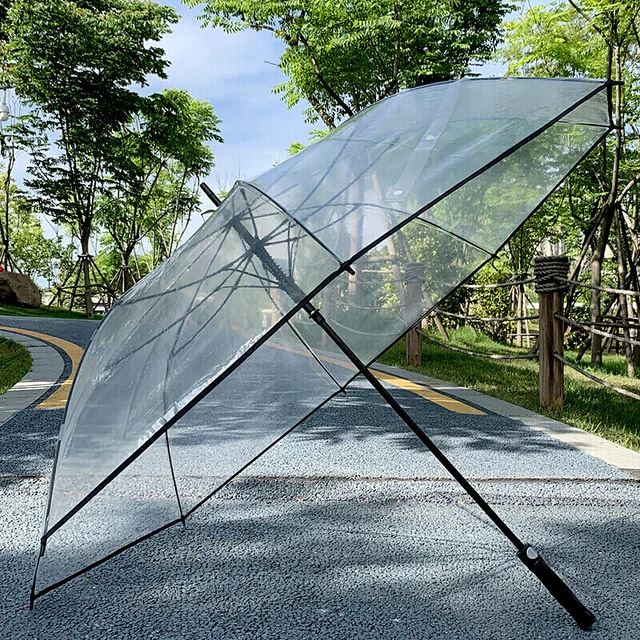 可狄巨大塑料透明直柄加大抗台直径143cm全纤维保安孩子车雨伞透明(玻璃纤维)