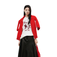 MO&Co. 短袖T恤2026春宽松长绒棉燕子双层植绒印花百搭MBF1TEET16 本白色 S /160