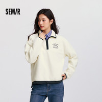 森马(Semir)卫衣女秋冬季中长款宽松立领抓绒上衣刺绣撞色连帽舒适内搭学院风 【A款】奶白10501 XS 150/76A