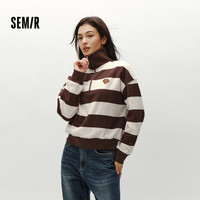 森马(Semir)卫衣女秋冬季中长款宽松立领抓绒上衣刺绣撞色连帽舒适内搭学院风 【B款】咖灰色调00352 S 155/80A