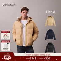 卡尔文·克莱恩 Jeans秋冬男士潮流休闲通勤ck印花轻暖绗缝鸭绒连帽羽绒服外套 PF2-卡其 M