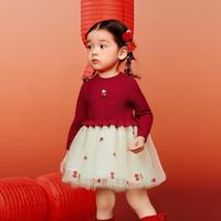 【新年季】迷你巴拉 MINI BALA 巴拉女童宝宝柔软舒适甜美针织网纱拼接连衣裙