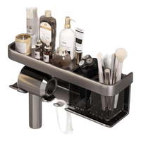 馨沛吹风机架免打孔电吹风机挂架风卫生间吹风机收纳支架置物架壁挂式 吹风机架【双杯款/枪灰色】