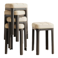 树浩家用可叠放凳子加厚软包简约餐椅塑料椅子轻奢高级餐桌椅客厅高凳 米白色皮革【聚丙烯凳腿/软包】