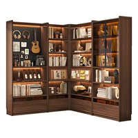 格雅木语黑胡桃落地实木小书柜一体靠墙展示书架收纳立柜置物架组合带玻璃 520尺寸翻门A款(含灯带)