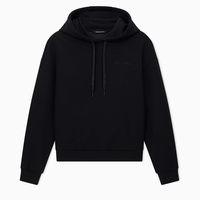 Armani Exchange 女士签名徽标短款连帽衫,黑色,中号, 黑色