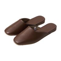 优调真羊皮拖鞋女外穿高级感尖头半拖鞋秋季办公室包头一字拖轻奢 棕色 38/39