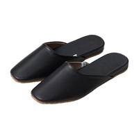 优调真羊皮拖鞋女外穿高级感尖头半拖鞋秋季办公室包头一字拖轻奢 黑色 36/37