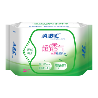 ABC 卫生巾姨妈巾护垫澳洲茶树精华超薄超透气加长163mm25片*1包