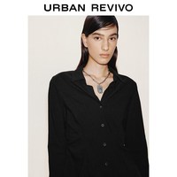 UR2026春季女装气质简约翻领褶皱收腰开襟衬衫UWM260007 正黑 XS
