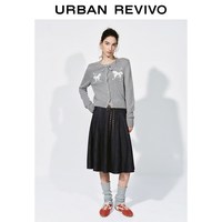 UR2026春季女都市趣味提花蝴蝶结短款针织开衫UYU960001 冷灰 S
