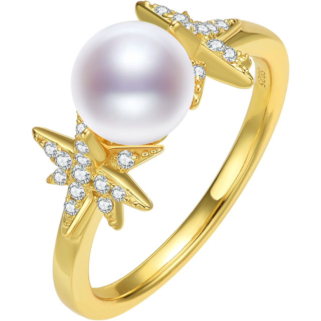 京润珍珠 戒指春迹925银淡水珍珠戒指圆形时尚戒指新年 6-7mm 13#