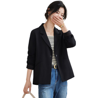 她享短外套女休闲西装外套职场穿搭气质小西服黑色短款上衣T143U6001 S 95-105斤