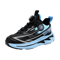 七波辉（7-PE）男童鞋子2026冬季青少年加绒跑步鞋中大童皮面防水儿童运动鞋 【二棉】黑/天蓝 36 【鞋型偏瘦脚胖脚宽拍大一码】