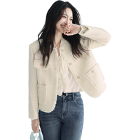 伊芙丽（eifini）伊芙丽手工拉毛小香风设计感格子亮丝花呢外套女2025春季 米白 L 115-125斤