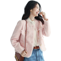 伊芙丽（eifini）伊芙丽手工拉毛小香风设计感格子亮丝花呢外套女2025春季 粉色 发 S 80-105斤