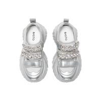 百思图银河泱泱春夏厚底增高运动银色轮胎老爹鞋凉鞋BG181CQ4 银色/白色 35