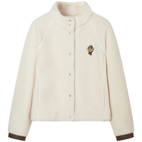 Teenie Weenie小熊秋冬短款宽松立领仿羊羔毛外套保暖女 象牙白 155/XS