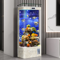 华康 家用免换水客厅鱼缸一体缸自循环2025新款落地立式金鱼缸水族箱 白冰花 长50*宽40*高138cm