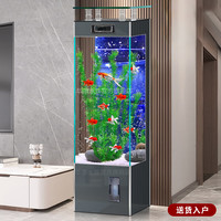华康 2025新款鱼缸客厅小型家用免换水超白玻璃落地生态金鱼缸水族箱 灰色 35*40*142