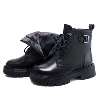 华运花啡语 女士马丁靴 HF058 羊皮毛一体